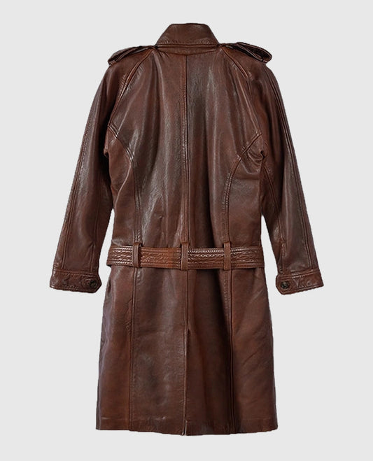 Women's Leather Spanish Brown Long Coat
