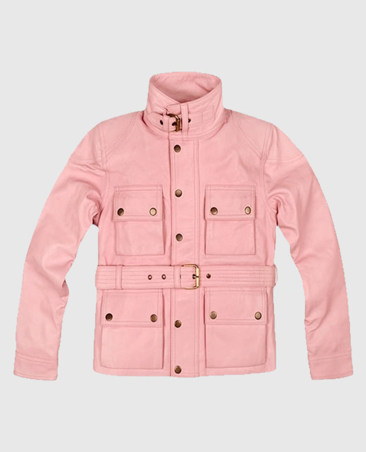 Womens Light Pink Leather Jacket