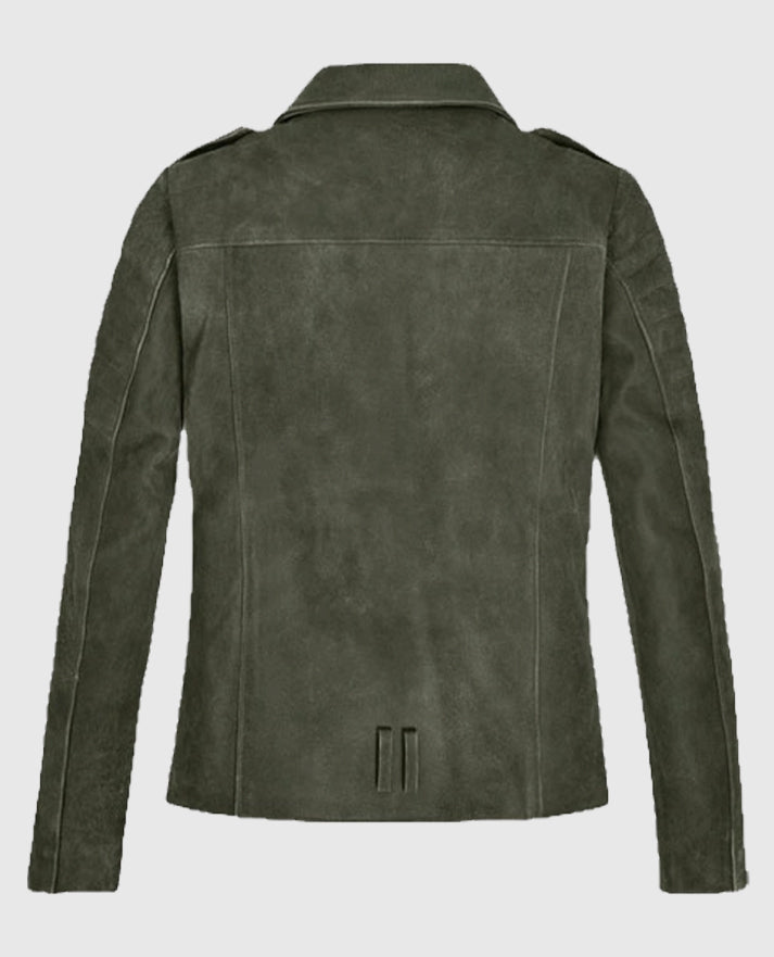 Women's Olive Suede Biker Leather Jacket