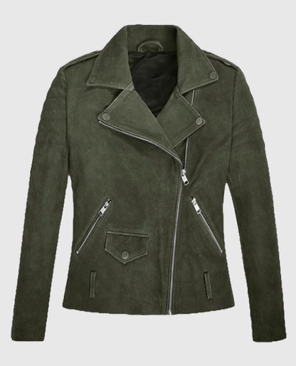 Women's Olive Suede Moto Leather Jacket