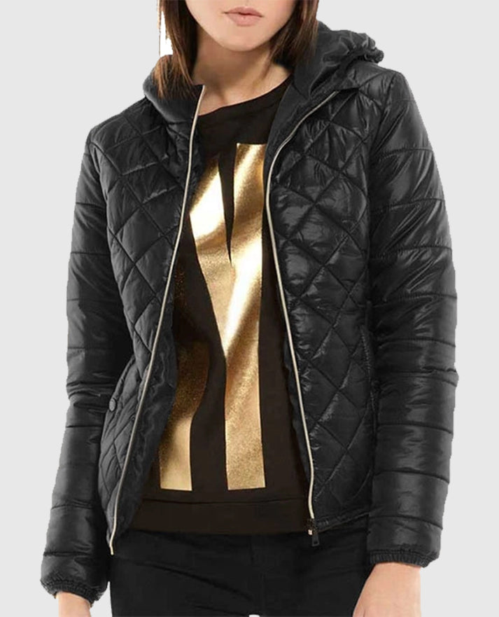 Quilted Black Hooded Jacket