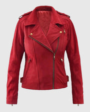 Women's Red Suede Biker Leather Jacket