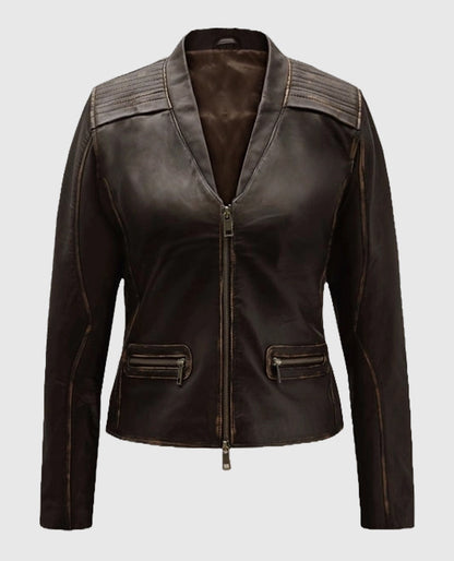 Women's Rubbed Brown Leather Jacket