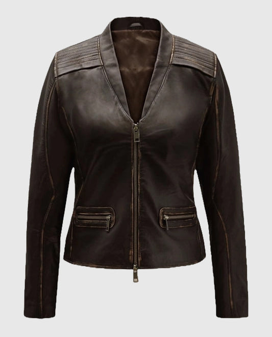 Women's Rubbed Brown Leather Jacket