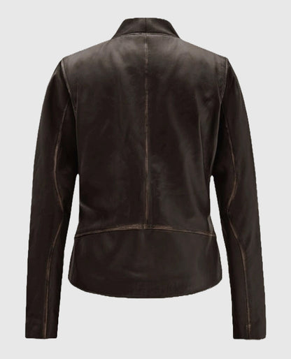 Womens Rubbed Dark Brown Leather Jacket