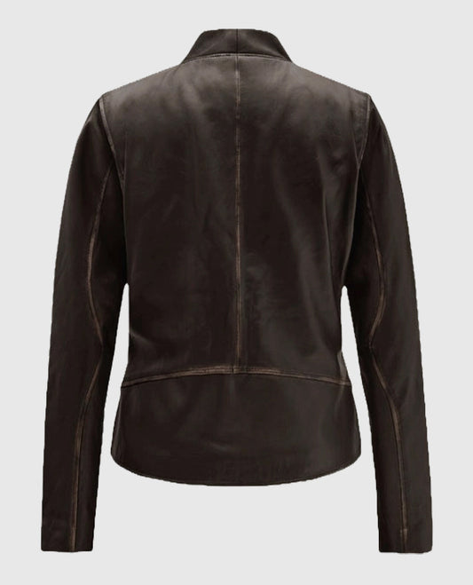 Womens Rubbed Dark Brown Leather Jacket