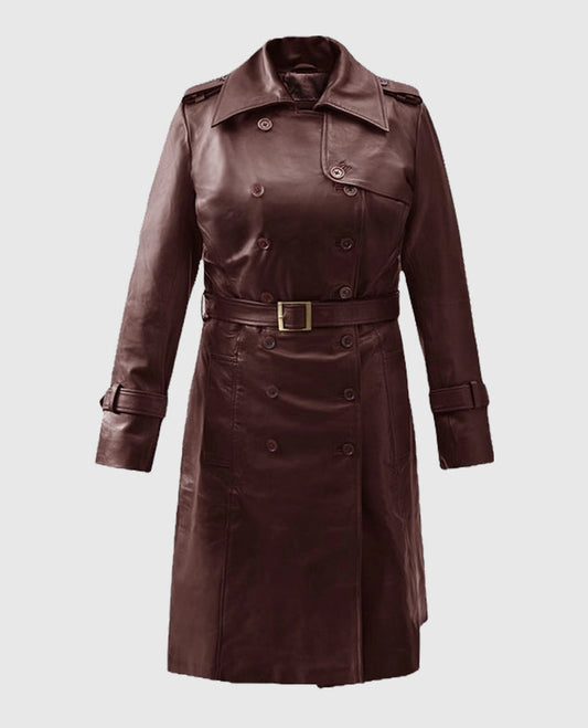 Women's Soft Maroon Wax Halcon Leather Trench Coat