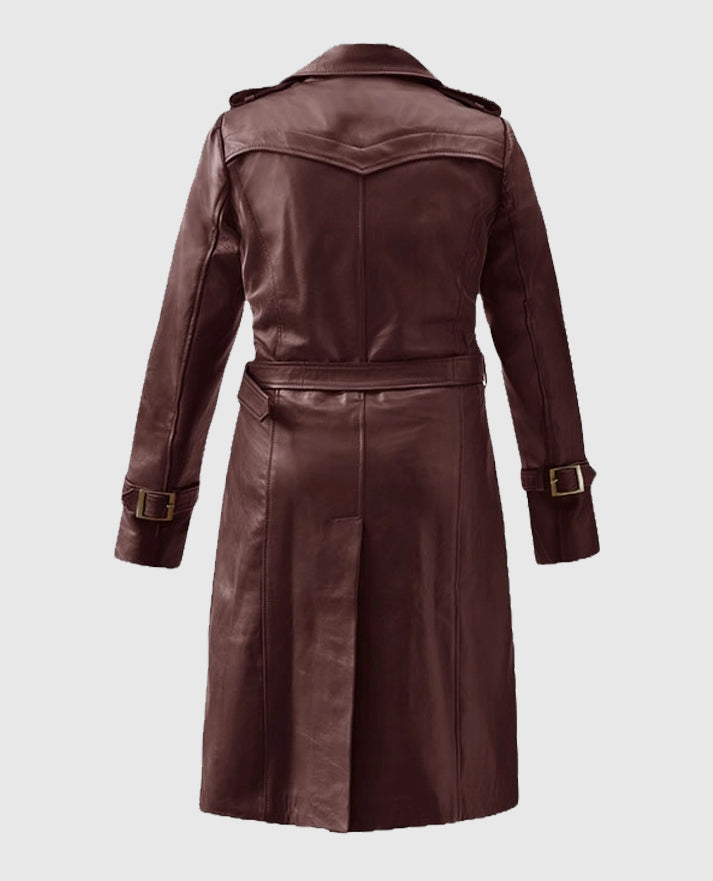 Women's Soft Wax Halcon Maroon Leather Trench Coat
