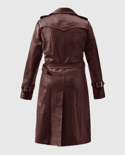 Women's Soft Wax Halcon Maroon Leather Trench Coat
