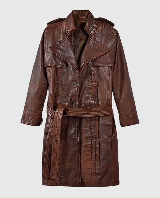 Women's Spanish Brown Leather Long Coat