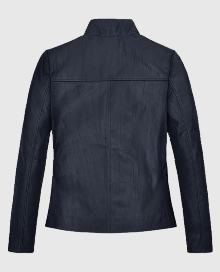 Womens Stand-Up Collar Leather Jacket