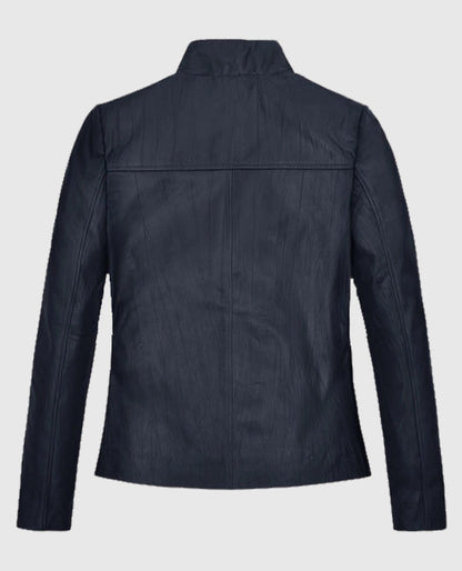 Womens Stand-Up Collar Leather Jacket