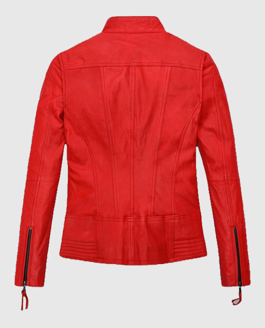 Women's Washed and Wax Red Leather Jacket