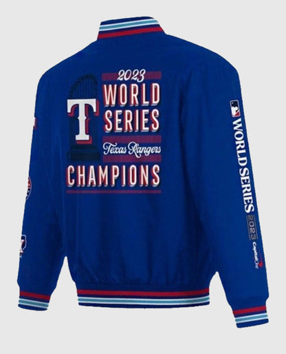 World Series 2023 Texas Rangers Champions Blue Varsity Jacket