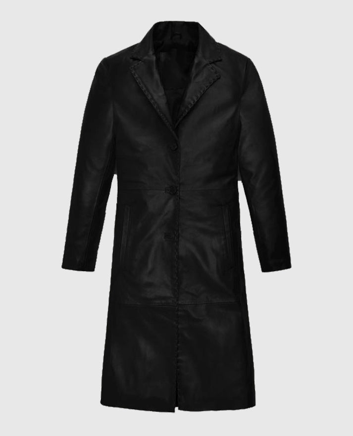 Zoe Kravitz Leather Black Long Coat