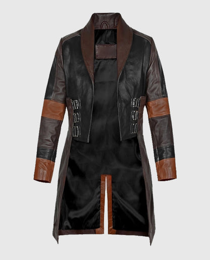 Zoe Saldana Guardians of the Galaxy Vol 2 Black n Brown Leather Coat