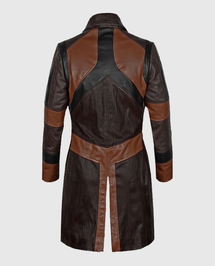 Zoe Saldana Guardians of the Galaxy Vol 2 Black n Brown Leather Long Coat