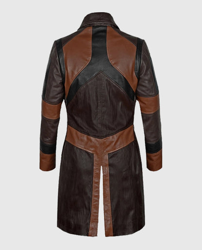 Zoe Saldana Guardians of the Galaxy Vol 2 Black n Brown Leather Long Coat